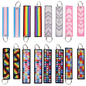 Cầu vồng tình yêu dệt Mark Keychain hình trái tim treo dây thừng khuôn viên văn phòng thẻ treo trang trí vải gay Keychain - Product Image 1