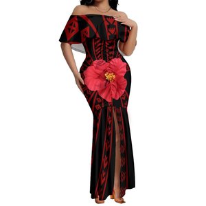 Bán Hàng Nóng Hoa Polynesian Tribal In Off Shoulder Dài Đóng Phù Hợp Evening Dresses Phụ Nữ Phụ Nữ Thanh Lịch Slit Đuôi Cá Ăn Mặc - Product Image 2
