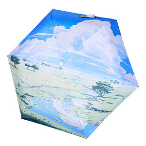 Paraguas de sol plegable pequeño de 5 luces de calidad, pintura al óleo, paraguas de cápsula de bolsillo con pegamento negro impreso - Product Image 6