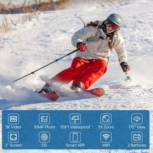 Cámara de Acción Hiicam 5K 30FPS Resistente al Agua 30m con EIS, WiFi, Control Remoto por Aplicación, Tarjeta de 64GB, Gran Angular de 170°, Cámara Deportiva - Product Image 4