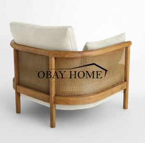 Chaise d'appoint moderne nouveau design populaire cadre en bois avec dossier en rotin naturel fauteuils pour le salon ou la fête de mariage - Product Image 2