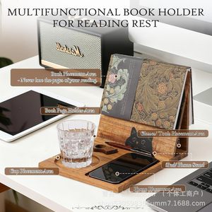 Wooden <b>Foldable</b> Bookshelf Triangular Reading <b>Desk</b> Phone Holder With Thumb Bookmark For Bedroom Kitchen Leisure Reading - Product Image 4