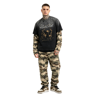 T-shirts Homme et Femme Effet Camouflage Faux Deux Pièces Délavé et Vieilli de Haute Qualité avec Graphiques Personnalisés