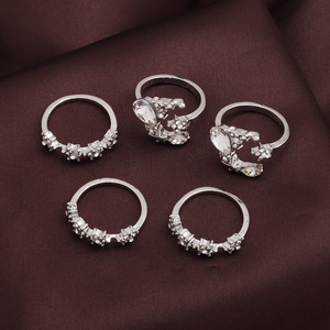 <b>Crystal</b> <b>Rings</b> Set Women's 925 Silver Rhodium Plated Cocktail <b>Ring</b> Bohemia Wedding Jewelry Star Pattern Pave Setting - Product Image 1