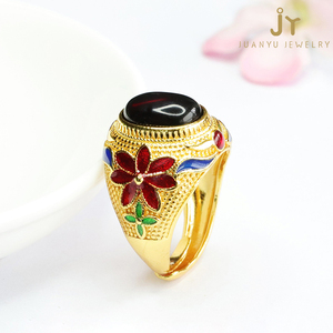 Anelli di pietre preziose in ottone placcato oro smaltato a forma di fiore anelli di ambra rossa naturale dimensioni regolabili gioielli di alta qualità ambra anelli - Product Image 4