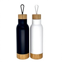 Botol minum termos dengan tutup bambu, botol vakum terisolasi, botol air termos dengan tutup dan bawah bambu yang dapat dilepas