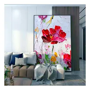 새로운 디자인 추상 꽃 유화 3D 캔버스 회화 꽃 예술 질감 아크릴 삽화 공예 홈 장식 거실