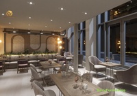 Concept d'aménagement intérieur de café 3D, design de comptoir de café moderne, fabrication sur mesure de mobilier de café, ensemble de meubles pour café