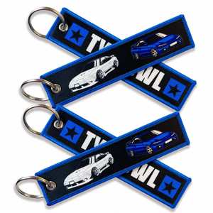 Promotional <b>Custom</b> Woven Embroidery Label High Quality Keychains Ring Fabric Personalized Fly Jet Tag Embroidered Keychain - Product Image 2