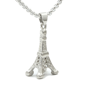 Collar con colgante de la Torre Eiffel, aleación de zinc plateada, regalo de joyería de moda unisex - Product Image 1