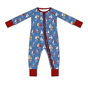 Custom Kids Alpaca Print Jumpsuit Breathable Soft Organic Pajamas Zippy Footed Viscose Bamboo Baby Rompers Clothes