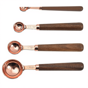 High Quality 18/8 Stainless Steel Eco-Friendly <b>Measuring</b> <b>Spoons</b> Set 4pc Copper Plating Coffee Baking Household Use Wood 5ml 15mL - Product Image 4