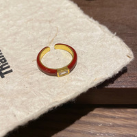 Bague en laiton de luxe Vintage pour femmes pour le nouvel an rouge goutte d'huile Zircon haut de gamme tout match ouverture bijoux à la mode