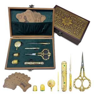 Kit de Costura de Lujo, Caja de Madera con Estampado Dorado, Tijeras de Bordado Vintage, Dedal, Regalo para Artesanos - Product Image 2