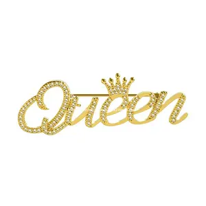 Broche de reine personnalisée en métal, avec strass, sur mesure, or et argent, pour femmes, avec lettres nom, tendance