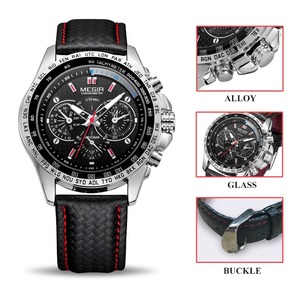Montre à quartz pour homme <span class=keywords><strong>MEGIR</strong></span> <span class=keywords><strong>1010</strong></span> en gros, marque haut de gamme, chronographe, montre-bracelet, montres de sport, lumineuse, cuir, étanche - Product Image 4