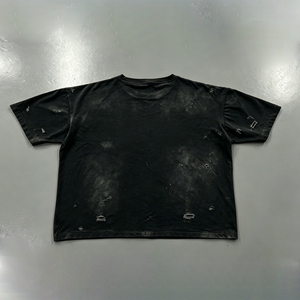 Camiseta Negra <span class=keywords><strong>Vintage</strong></span> Lavada con Efecto Desgastado, Camiseta con Logotipo Impreso en DTG con Lavado Ácido, Camiseta Informal Extra Grande de Algodón Regular - Product Image 2