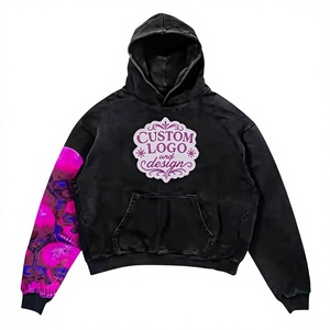 Fabricante de sudaderas streetwear con bordado desgastado, pedrería, lavado ácido, vintage, lavado a la piedra, oversize, MOQ 10, proveedor - Product Image 1