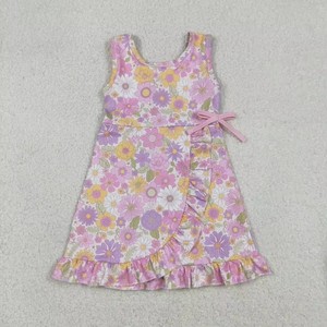 Summer Baby Girl <b>Lemon</b> <b>Print</b> Gingham Breathable A-Line <b>Dress</b> Sleeveless Ruffle Hem Toddler Kids Yoga - Product Image 5