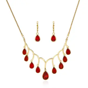 Jachon Suppliers wholesale water drop shaped ruby bridal jewelry set