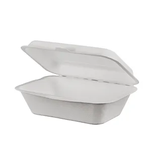 Biodegradable Take Out Boxes PFAS Free Envases Biodegradable Disposable Take Away Microwavable Sugarcane Bagasse Pulp Food Container Clamshell Lunch Box