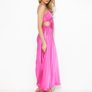 Vestido Maxi Elegante sin Mangas Rosa Intenso de Verano para Mujer, de Alta Calidad al por Mayor, Ecológico, Lavable, con Cintura Natural - Product Image 3