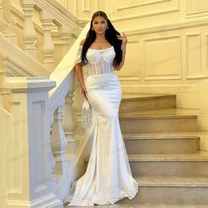 Robes de mariée <span class=keywords><strong>Aso</strong></span> Ebi à épaules dénudées, ornées de perles, style sirène, sans bretelles, robes de soirée africaines en ivoire, traîne balayante, personnalisables - Product Image 6