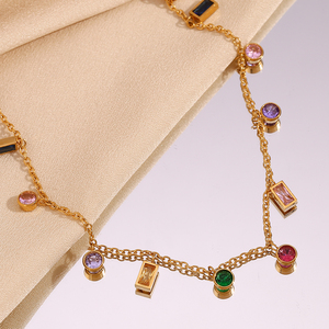 Dreamshow Bijoux colorés Cadeau pour femmes Collier ras du cou en zircon Collier plaqué or Bijoux en acier inoxydable 316L - Product Image 5