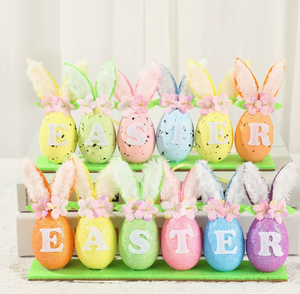 DAMAI Decorative <b>Easter</b> Eggs with Bunny Ears Flowers and Letters - Festive <b>Ornaments</b> with Foam Material for Holiday Atmosphere - Product Image 1
