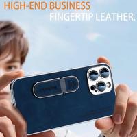 Nouveau Design Invisible Doigt Anneau Titulaire En Cuir Téléphone Cas pour IPhone 13 12 11 15ProMax 14 16Plus Lentille Film Protection Couverture