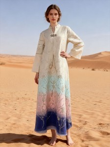 Robes en stock, tissu jacquard de luxe avec broderie dégradée, robes élégantes et fraîches, style polyvalent, robes maxi pour femmes - Product Image 3