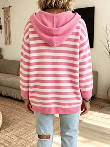 Sudadera con Capucha <span class=keywords><strong>de</strong></span> Punto a Rayas Rosas para Mujer, Otoño Invierno 2026, Oversize, Manga Larga, 100% Acrílico - Product Image 2