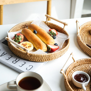 Bandeja <span class=keywords><strong>de</strong></span> ratán hecha a mano para <span class=keywords><strong>desayuno</strong></span>, cesta <span class=keywords><strong>de</strong></span> mimbre para fruta, pan, Picnic, aperitivos, contenedor <span class=keywords><strong>de</strong></span> almacenamiento <span class=keywords><strong>de</strong></span> cocina con mango <span class=keywords><strong>de</strong></span> madera - Product Image 1