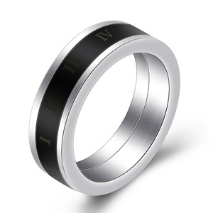 Ceramic Roman Numeral Personalized Rotating Stainless Steel <b>Ring</b> For Women White Gift Jewelry - Product Image 2