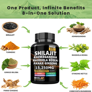 Biologische Shilajit Capsules Met Ashwagandha En Rhodiola Rosea Bulk Groothandel Levering Professionele Oem Odm Productie - Product Image 2