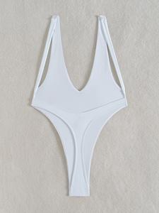 Luxe chine <span class=keywords><strong>Bikini</strong></span> nuit décolleté en V petit blanc Sexy Monokini <span class=keywords><strong>sans</strong></span> rembourrage une pièce maillots de bain pour les femmes - Product Image 2