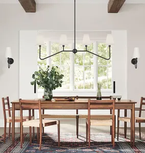 Lustres classiques salle à manger noir mat avec abat-jour en lin blanc lampe suspendue d'éclairage