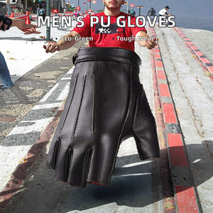 Gants de sport demi-doigts pour hommes en similicuir PU écologique, toutes saisons, avec détection de pointe, pour la conduite de moto, unis - Product Image 2