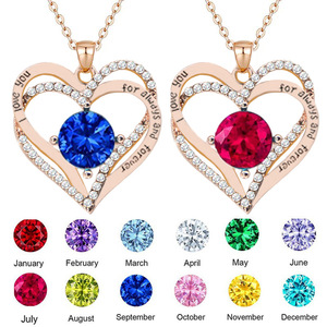 Collana con Cuore e Pietra Portafortuna Placcata in Oro Rosa con Scritta 'Ti Amo per Sempre' - Product Image 4