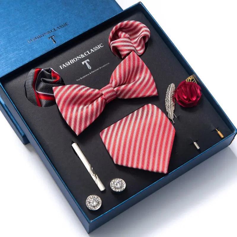 Suit Tie Set Purple Plaid Ties Check Mens Necktie Set Men Bow Tie Sets With Brooches Gift Boxes