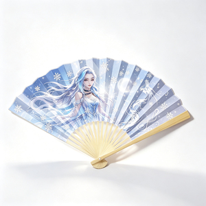 Éventail pliable traditionnel <span class=keywords><strong>en</strong></span> bambou de 23 cm, motif fille anime galaxie, fait main, portable, pour cosplay, Comic-Con, accessoires <span class=keywords><strong>photo</strong></span>, classique - Product Image 5
