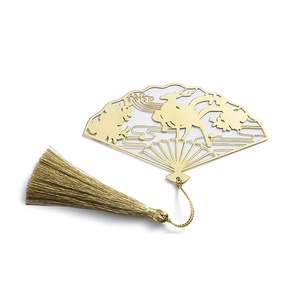 Fashion Fan Shape Deer Pattern Hollow Gold Metal <b>Bookmark</b> with Tassel - Product Image 5