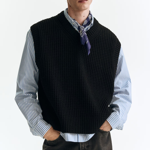 Chaleco de punto <span class=keywords><strong>sin</strong></span> mangas para <span class=keywords><strong>hombre</strong></span> con cuello en V, diseño jacquard hueco, color liso - Product Image 5