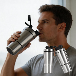 <span class=keywords><strong>Shaker</strong></span> à protéines portable en acier inoxydable pour la nutrition, le fitness, le sport, avec boîte de rangement pour la salle de sport, le sport, la randonnée et le camping - Product Image 5