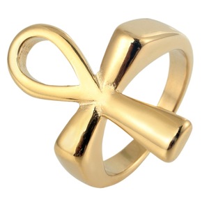 yunnique Ancient Egyptian Ankh Cross <b>Titanium</b> Steel <b>Ring</b> 18K Gold Plated Men's Thumb <b>Ring</b> Gift Jewelry Geometric Design - Product Image 5