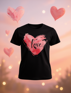 T-shirt da donna nera a maniche corte con scollo rotondo e design a cuore, top casual estivo in jersey 100% cotone, facile da lavare, vestibilità regolare - Product Image 2