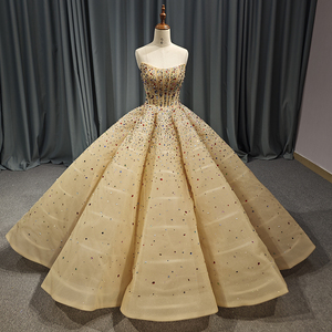 Jancember 6606 cristal strass doré Empire robe de bal robes de soirée - Product Image 2