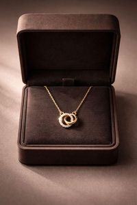 Stylish Double <b>Ring</b> Gold Plated Diamond Link Chain Pendant <b>Necklace</b> Luxury Minimalist Design for Wedding Engagement Party Gift - Product Image 4