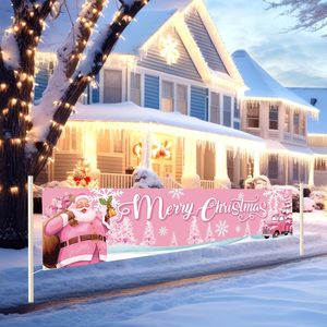 Bannière de Noël décorative extérieure avec Père Noël, <span class=keywords><strong>Bonhomme</strong></span> de neige et <span class=keywords><strong>Bonhomme</strong></span> en pain d'épices pour jardin, maison, clôture, <span class=keywords><strong>garage</strong></span>, cour - Product Image 6