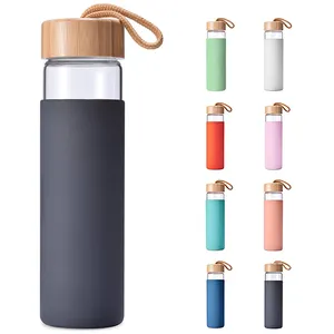 Bouteille d'eau en verre Borosilicate 20 Oz, écologique, avec couvercle en bambou et manchon en Silicone, de haute qualité, sans BPA, ml